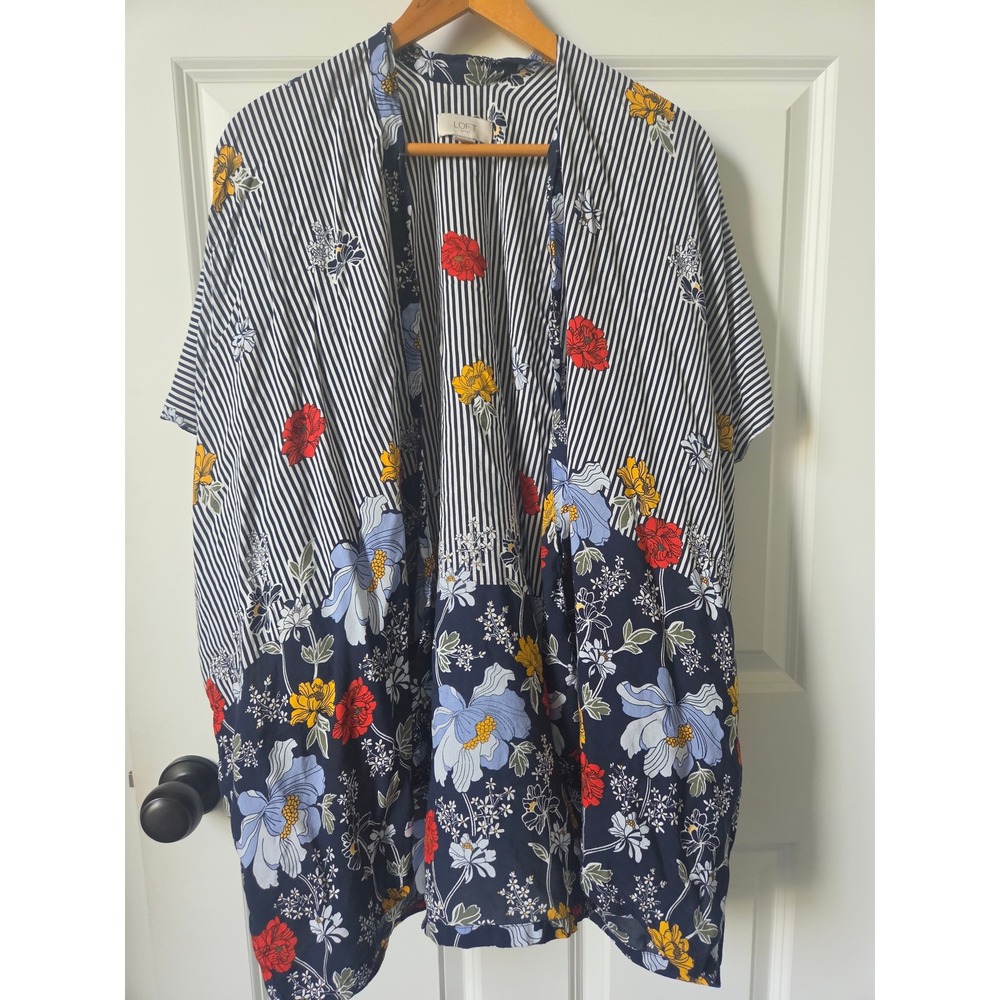 Loft Outlet Women's One Size Floral Stripe Kimono Ruana Mixed Print Spring Fall